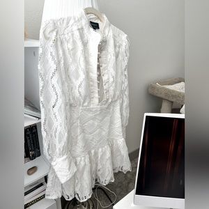 Bardot white lace mini dress.